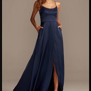 David’s Bridal Navy dress with spaghetti straps